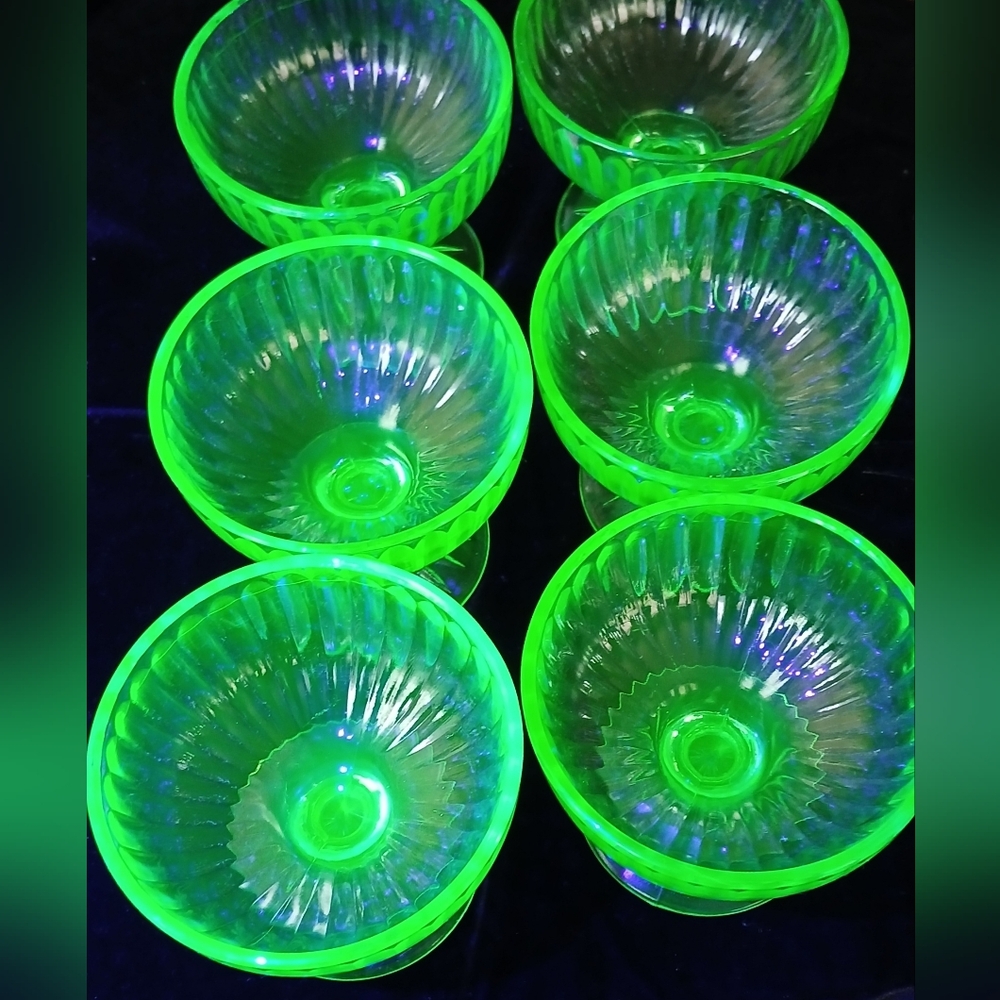 Vaseline Green Glass Goblets Set of Six